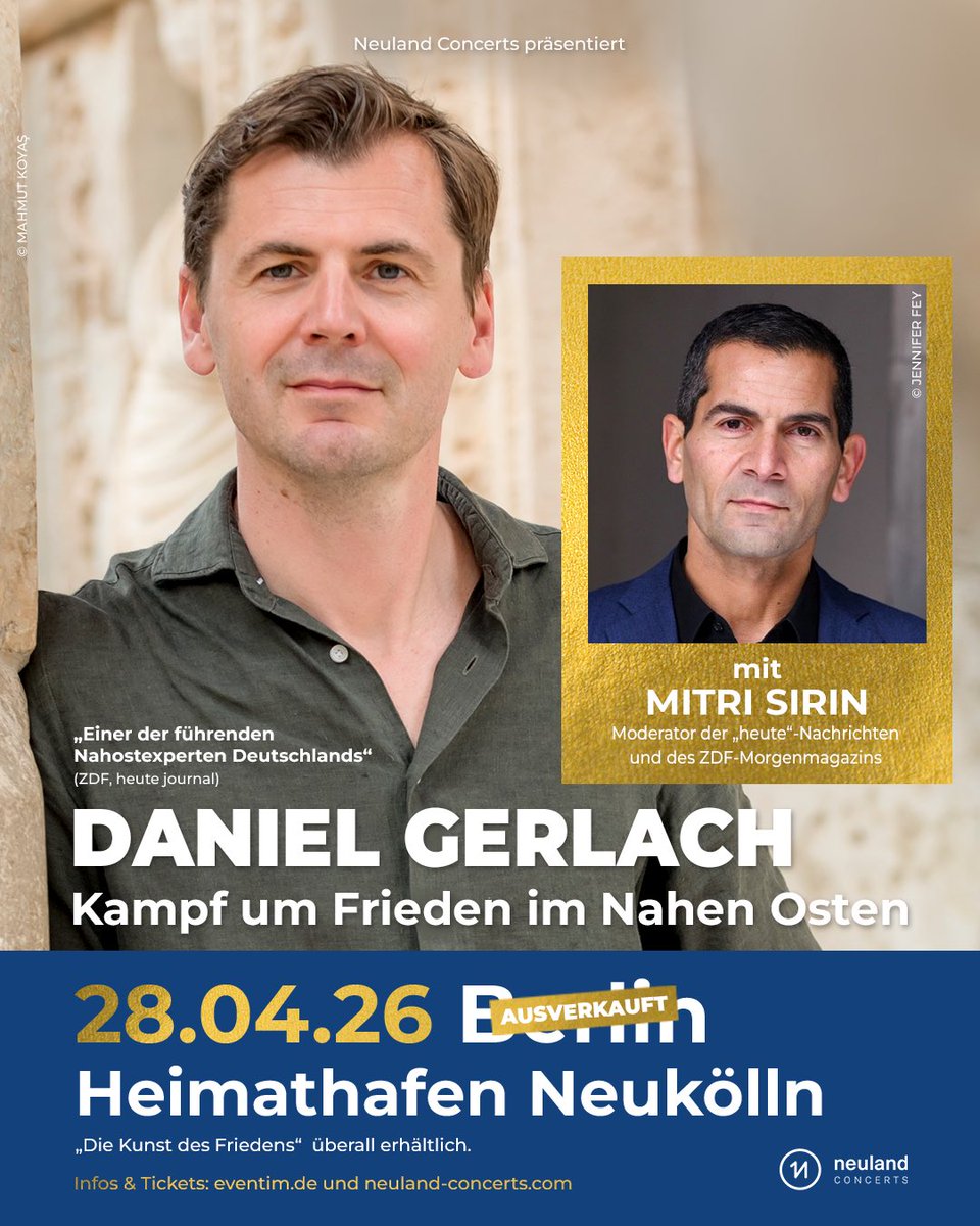 DanielGerlach1's tweet photo. Am Dienstag (31.03.) im Carl-Orff-Saal in München: Kampf um Frieden im Nahen Osten. Ein Ritt durch die Geschichte und Diskussion zur aktuellen Lage mit Natalie Amiri. Es gibt nicht Restkarten bei Eventim und München Tickets. Berlin (28.04) ausverkauft. https://t.co/n0MvFUw5VV https://t.co/yV3RzBcN0N
