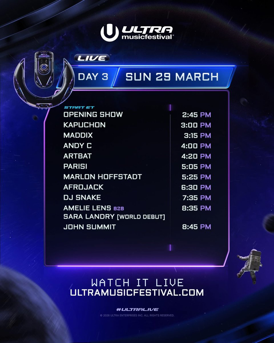 #ULTRALIVE presents Ultra Timetable [Day 3] LIVE: https://t.co/tfrLOwJxiF