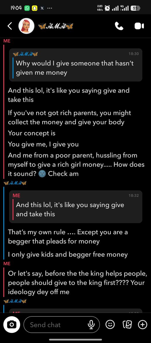 Snapchat girls 🤦🏾‍♂️🤦🏾‍♂️, like where do y'all get this kind of idealogy and reasoning from?
I pity her boyfriend 😔😢 
Nepo baby wey dey use style beg, say she go reciprocate. 
And I always rated her high until this.