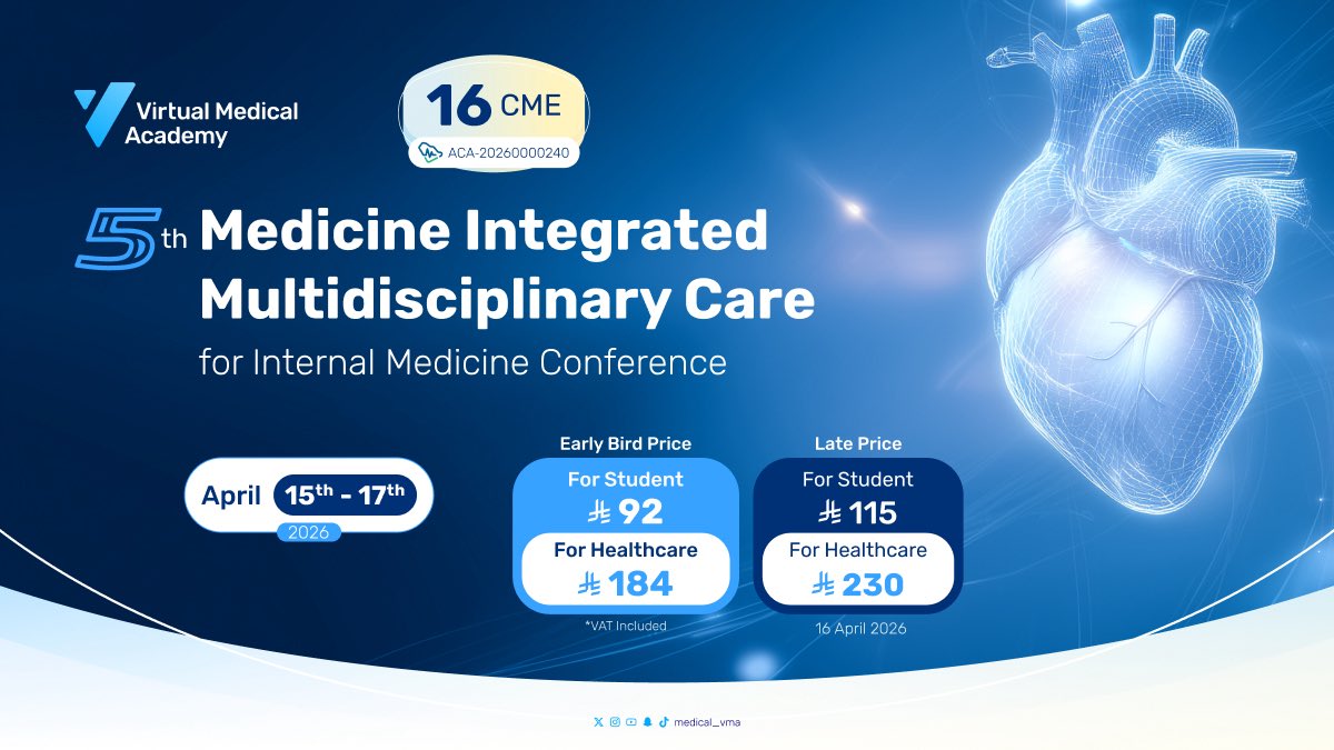 medical_vma's tweet photo. أكثر من 300 ممارس حجزوا مقاعدهم .. هل أنت منهم؟

أبريل سيكون شاهدًا على النسخة رقم 5 من مؤتمر الرعاية التكاملية متعددة الاختصاصات لأمراض الطب الباطني
ببرنامج علمي يناقش أحدث التوصيات العلمية للتعامل مع عدد كبير من الأمراض الباطنية

16 CME

سجل الآن
https://t.co/gcigQ7zCDS https://t.co/eBK0e6h5Wv