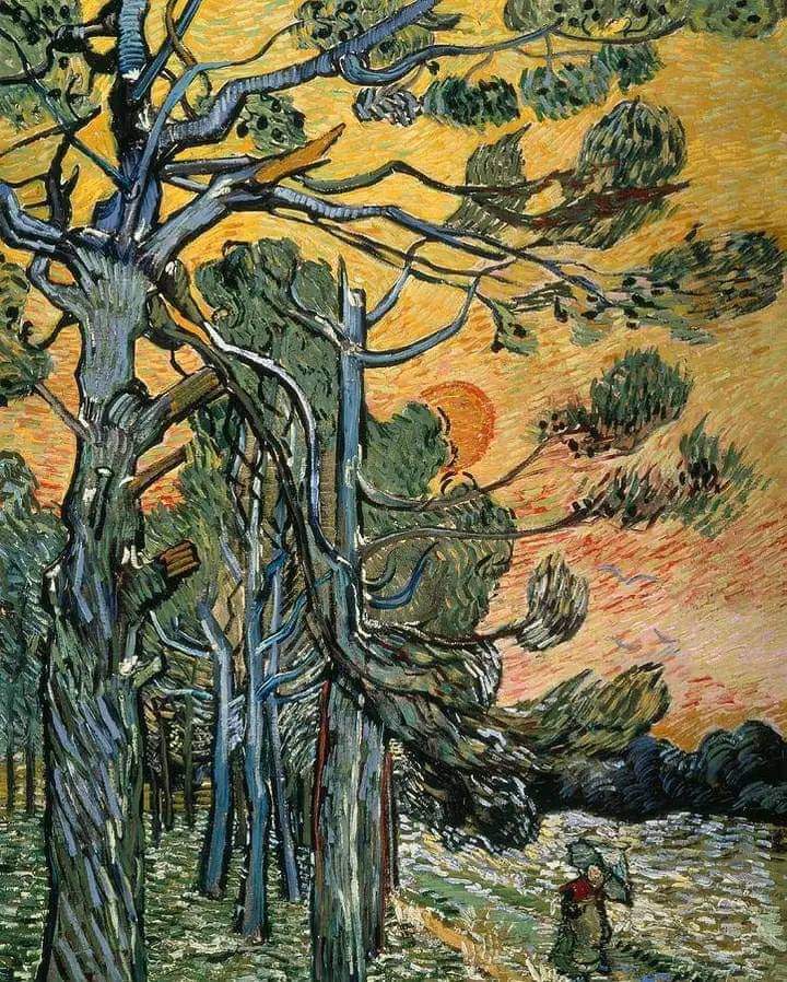 FedericoHeuer's tweet photo. Pinos al atardecer 1889. Vincent Van Gogh https://t.co/6mcShc9do6
