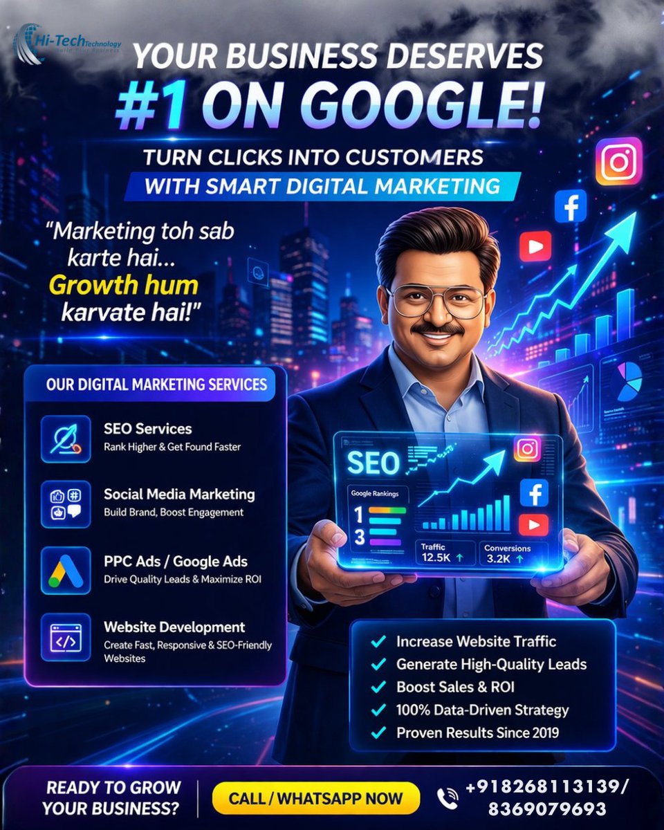 HitechTechnolo1's tweet photo. 🚀 Your business deserves to be #1 on Google!

"Marketing toh sab karte hai... Growth hum karvate hai!" 💥
Page 2 se nikalke #1 pe aane ka time aa gaya hai.
SEO + PPC + Strategy = Real Results 📈
📲 +918369079693 

#SEO #DigitalMarketing #Lead #BusinessGrowth #GoogleRanking https://t.co/j5QWk1efXV