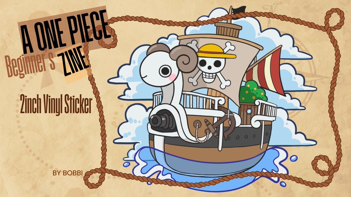 NewsCooZines's tweet photo. 🌊 Merch Spotlight 🏴‍☠️

The Going Merry is always in our hearts as the journey continues! She can join you as well as a sticker made by jenobebo #opzine 

Store: https://t.co/ST2U9uw2jc https://t.co/YUwgiMbexG