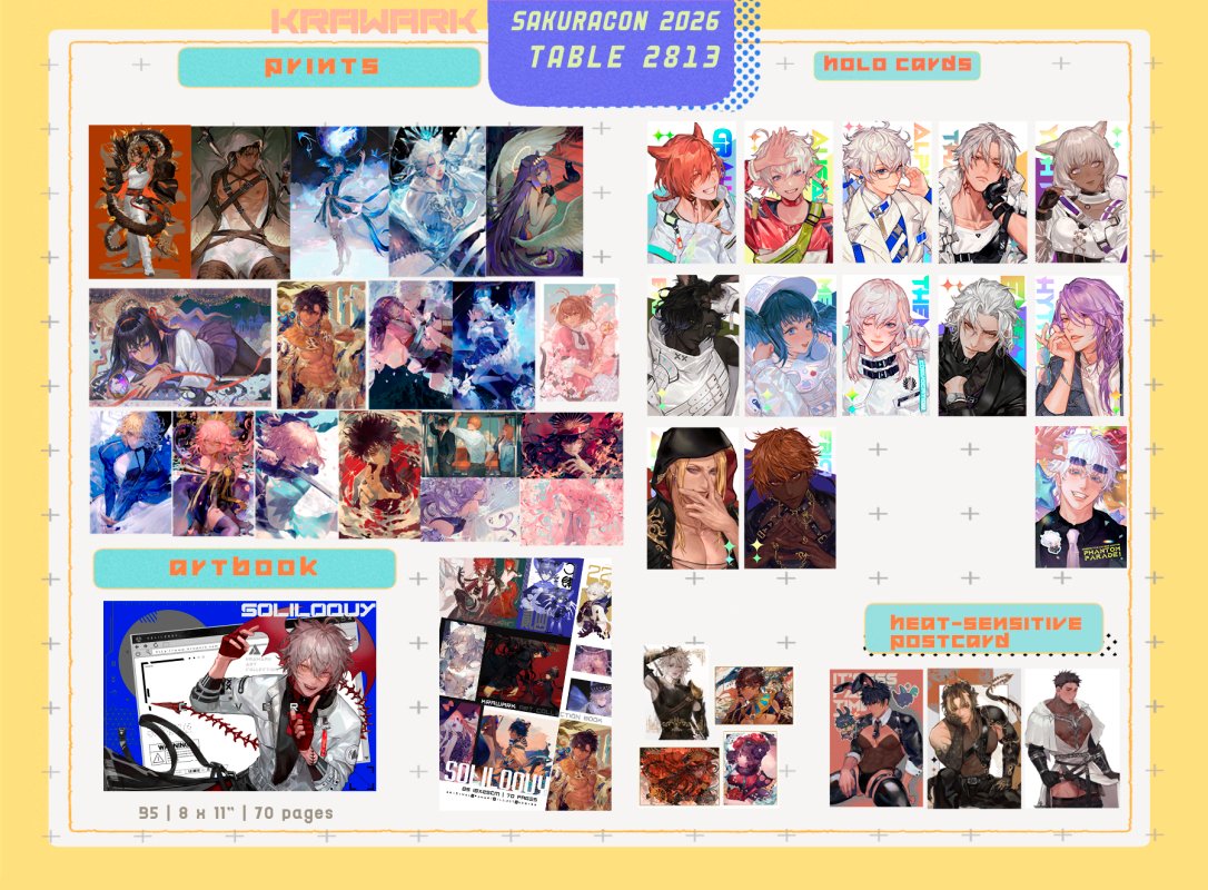krawark's tweet photo. My #sakuracon2026 catalog uhhhhhhhhhhhhhh table is 2813!
I will also bring my fanfes sticker for WoL trade✌️ https://t.co/J9r2zw7JZB