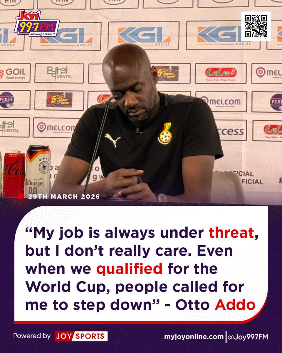 JoySportsGH's tweet photo. “My job is always under threat, but I don’t really care. Even when we qualified for the World Cup, people called for me to step down” - Otto Addo

#JoySports https://t.co/fJkqUVloyH