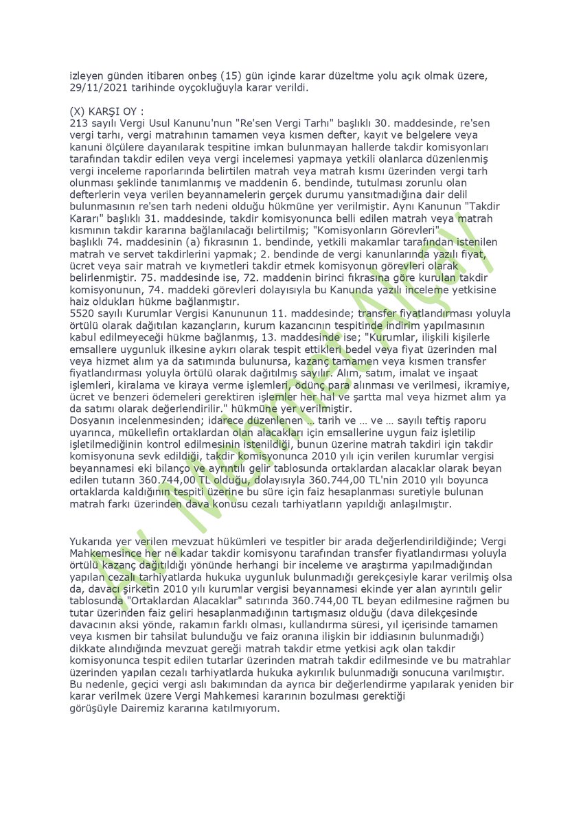 vergiyargilama's tweet photo. SMMM'lerin aradığı karar geldi: 

Borçlandırılan Ortaklardan Alacaklar Hesabına Rağmen Faiz Hesaplanmaması

🚀Kurumlar vergisi eki tablolara göre ortaklardan alacaklar hesabında gösterilen tutar için faiz hesaplanmasa dahi, soyut tespit ve varsayımla kazancın örtülü olarak dağıtıldığı söylenemez. Cezalı kurumlar ve katma değer vergisi iptal.🚀