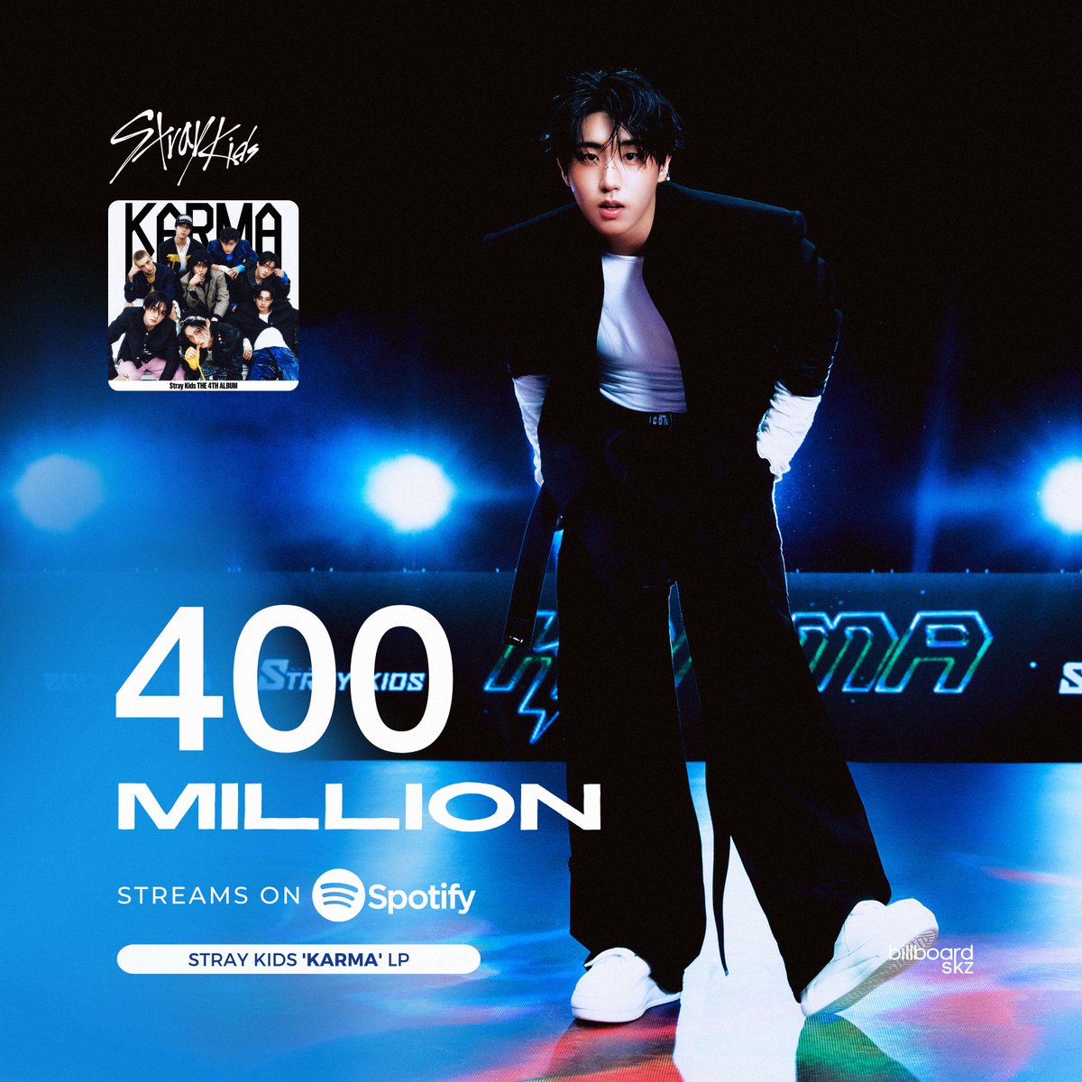 billboardskz's tweet image. &amp;lt;KARMA&amp;gt; LP by @Stray_Kids has now surpassed 400,000,000 (400M) streams on Spotify!

#StrayKids #KARMA