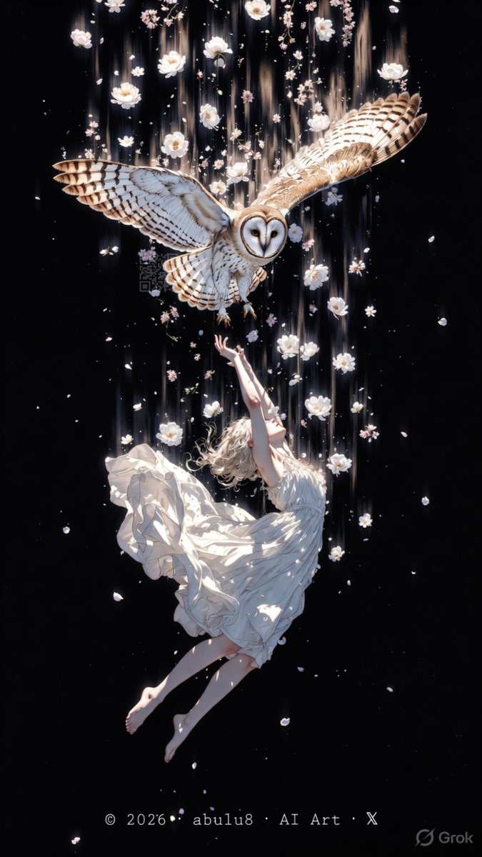 abulu8's tweet photo. QT Falling Grace
"Your poise doesn't fear the dark—it teaches it manners" 🖤🦉
#CreativeAiSpace #AIart #FallingGrace https://t.co/CN56N1OK7J