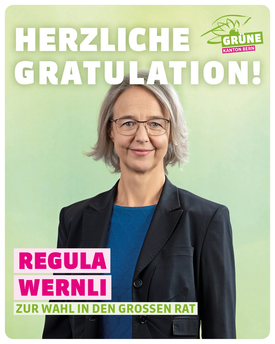 gruenebern's tweet photo. Wir gratulieren herzlich zur Wahl in den Grossen Rat, Regula Wernli 💚 #GemeinsamWirksamGrün https://t.co/k21mU18IK2