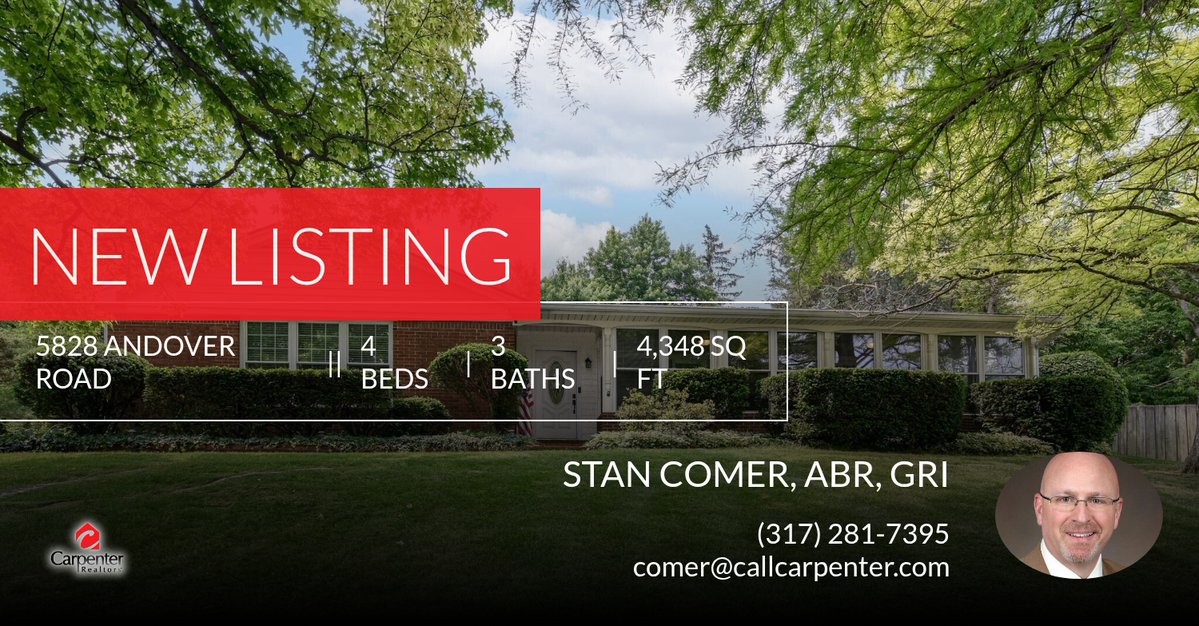📍 New Listing 📍 Take a look at this fantastic new property that just hit the market located at 5828 Andover Road in Indianapolis. Reach out here or at (317) 281-7395 for more information!

Stan Comer, ABR, GRI
3... homeforsale.at/5828_ANDOVER_R…