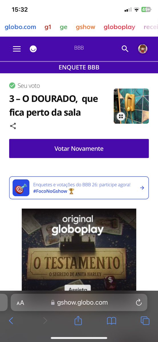 VOTEM RÁPIDO NO BIG FONE DOURADO POIS OS ETERNOS ESTÃO NA SALA!!!! #bbb26