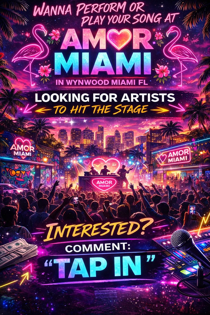 If You’re Outside In Da Yamz This $2uesday!! Sign up for performance/ play your song
What to expect:
• Live Club Spins 
• Live performances 
• Real-time feedback 
• Industry networking 
• Bottle service 
• Drink Specials 
• Hookah
📍 2322 N Miami Ave, Wynwood