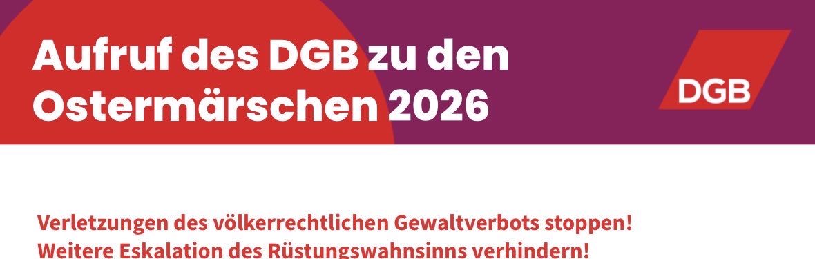 Der DGB zu den Ostermärschen 2026. Erneut verbindet der Ostermarsch Rhein-Ruhr Duisburg und Dortmund.

dgb.de/aktuelles/news…