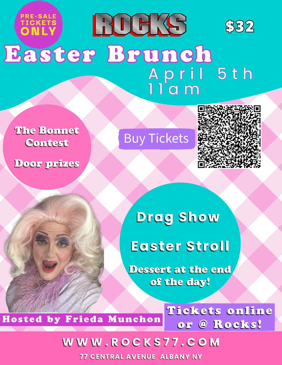 Rocks77's tweet photo. #EasterBrunch at #ROCKS77 next Sunday w/ @friedamunchon tickets on sale now at ROCKS or online. Tickets must be purchased by Friday at midnight. https://t.co/84EjQfJshz