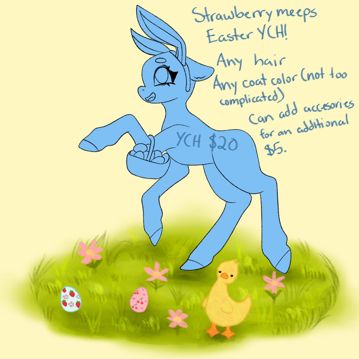 Strawberrymeeps's tweet photo. I have this ych available for Easter! I take PayPal, venmo, or cash app.  Please dm me here or Instagram (found in link tree) 

Slot 1: open
Slot 2: open
Slot 3: open 

:) 

#mylittlepony
#mlp #ych #yourcharacterhere #mlpg4 https://t.co/VN0cVaKEsu
