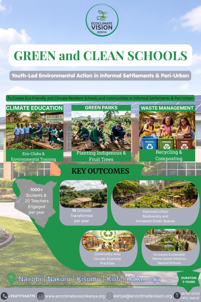 EcoclimateKenya's tweet photo. Climate education is an infrastructure. Through the #GreeandCleanSchools Project, we’re embedding practical climate literacy into the rhythm of  schools, because children in informal settlements deserve more than #awareness. They deserve tools, #leadership, and action.
#Youth https://t.co/NTyFlFdgvK
