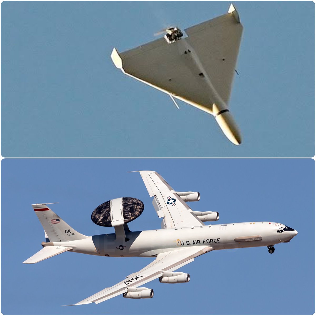 IranMilitaryEN's tweet photo. Iran’s IRGC confirms it was a legendary Shahed-136 attack drone  that struck and destroyed a U.S. strategic E-3G aircraft in Arabia. https://t.co/XovCeTEcrQ