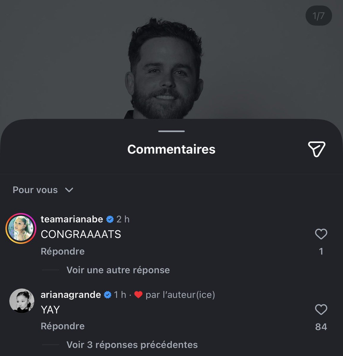 TeamArianaBE's tweet image. #PHOTOS: Ariana a aimé et commenté la dernière publication de Christian Breslauer sur Instagram.