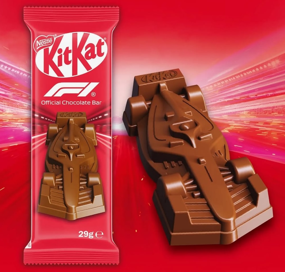 MrHarryBerries's tweet image. The 12 tons of KitKats stolen in Europe yesterday were these new F1 car shaped KitKat bars.