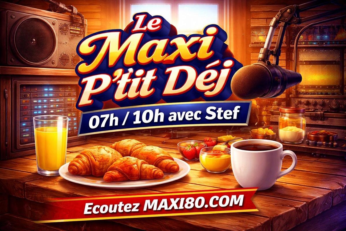On est de retour jusqu'à 10h avec votre #MaxiPtitDej 🥳

🚨 maxi80.com
🎧 maxi80.com/player/player.…
🎶 #80smusic #actu #infos #meteo #horoscope 
#GoodVibes #Vintage #radio #webradio #80s
