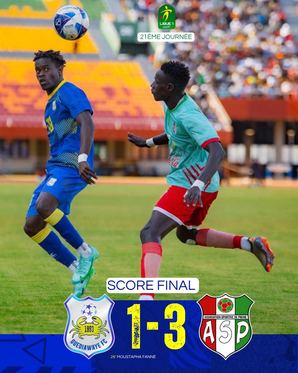 fc_guediawaye's tweet photo. Fin du match au stade Leopold Senghor. L’équipe perd sur la marque de 3 buts a un. 

#guediawayefc #Ligue1SN #AllezLesCrabes #GFCASP https://t.co/grOo8P0J1K