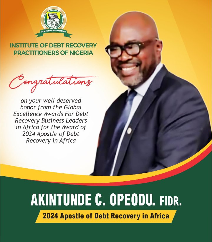 idrpn's tweet photo. Dr. Akintunde Chris Opeodu SFIDR.
Registrar/CEO.. Institute of Debt Recovery Practitioners of Nigeria.(IDRPN) https://t.co/p1AkopV1KT