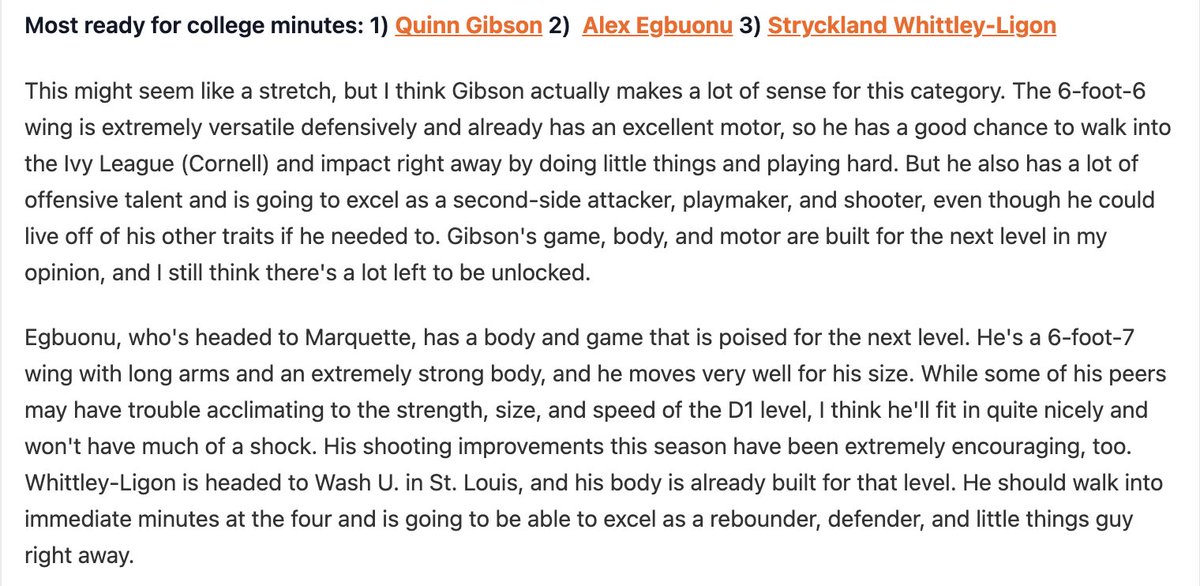 NEPSAC Superlative highlight — 3 players most ready for college minutes⬇️

🥇 <a href="/QuinnGibson2026/">Quinn Gibson</a> (<a href="/WinchHoops/">Winchendon Hoops</a> ➡️ <a href="/cornell_mbb/">Cornell Men's Basketball</a>)

🥈 <a href="/Alexegbuonu22/">Alexander Egbuonu</a> (<a href="/CoachStouks/">Mike Foustoukos</a> ➡️ <a href="/MarquetteMBB/">Marquette Basketball</a>)

🥉 <a href="/StryckWL/">Stryckland.W-L</a> (<a href="/WyvernNation/">Kingswood Oxford</a> ➡️ <a href="/WashUBasketball/">WashU Basketball</a>)