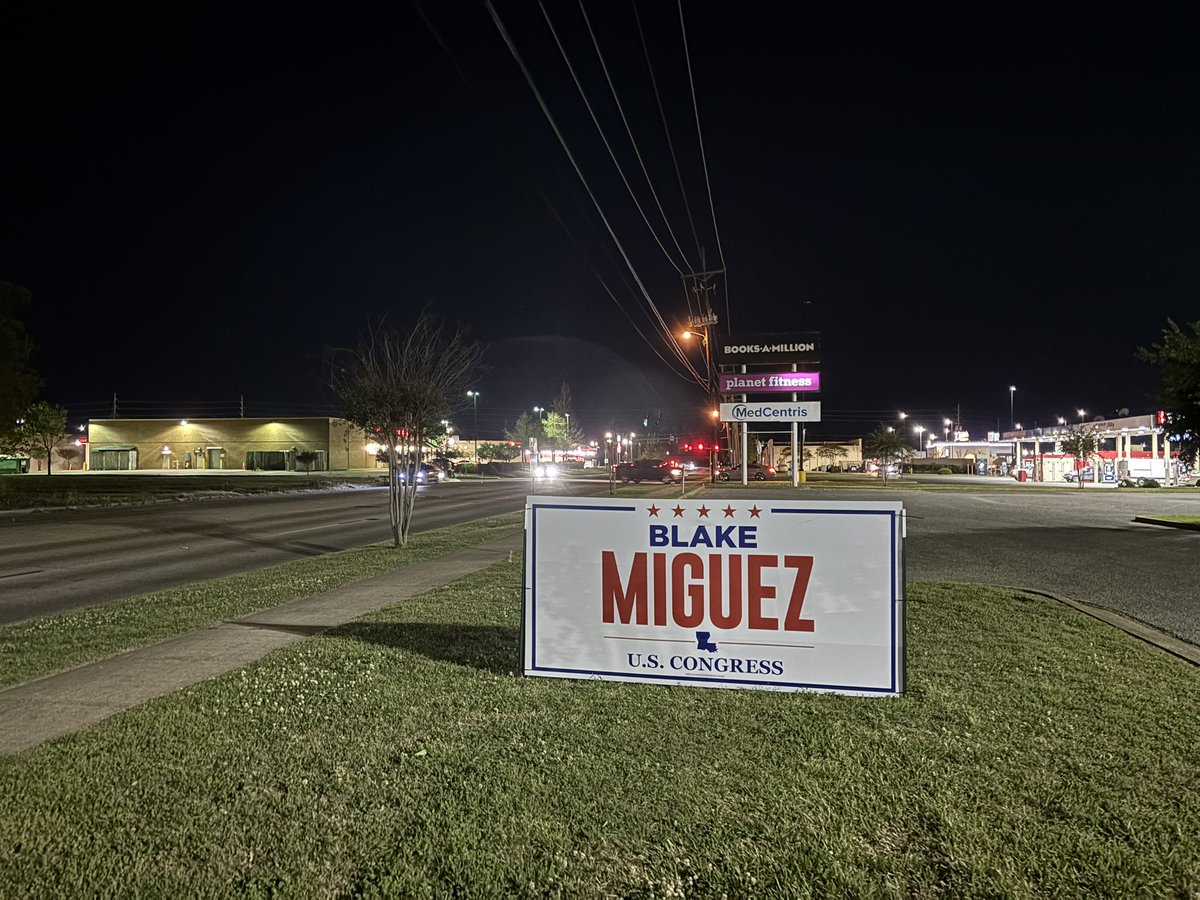 jnave_'s tweet photo. Great seeing you on the road, Stewart! Here are a few of the locations where business owners and patriots in Monroe put up signs for President Trump’s endorsed candidate @BlakeMiguezLA this weekend ⬇️ https://t.co/C7diyE5E2X