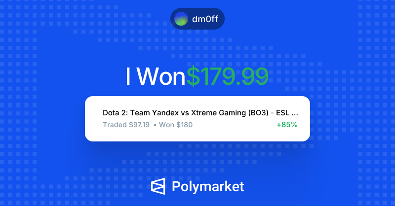 dm0ff's tweet photo. I just won 179.99 on @Polymarket!

Join me and put your money where your mouth is: https://t.co/Nq2a2XM70y https://t.co/bfSgeuwD9y