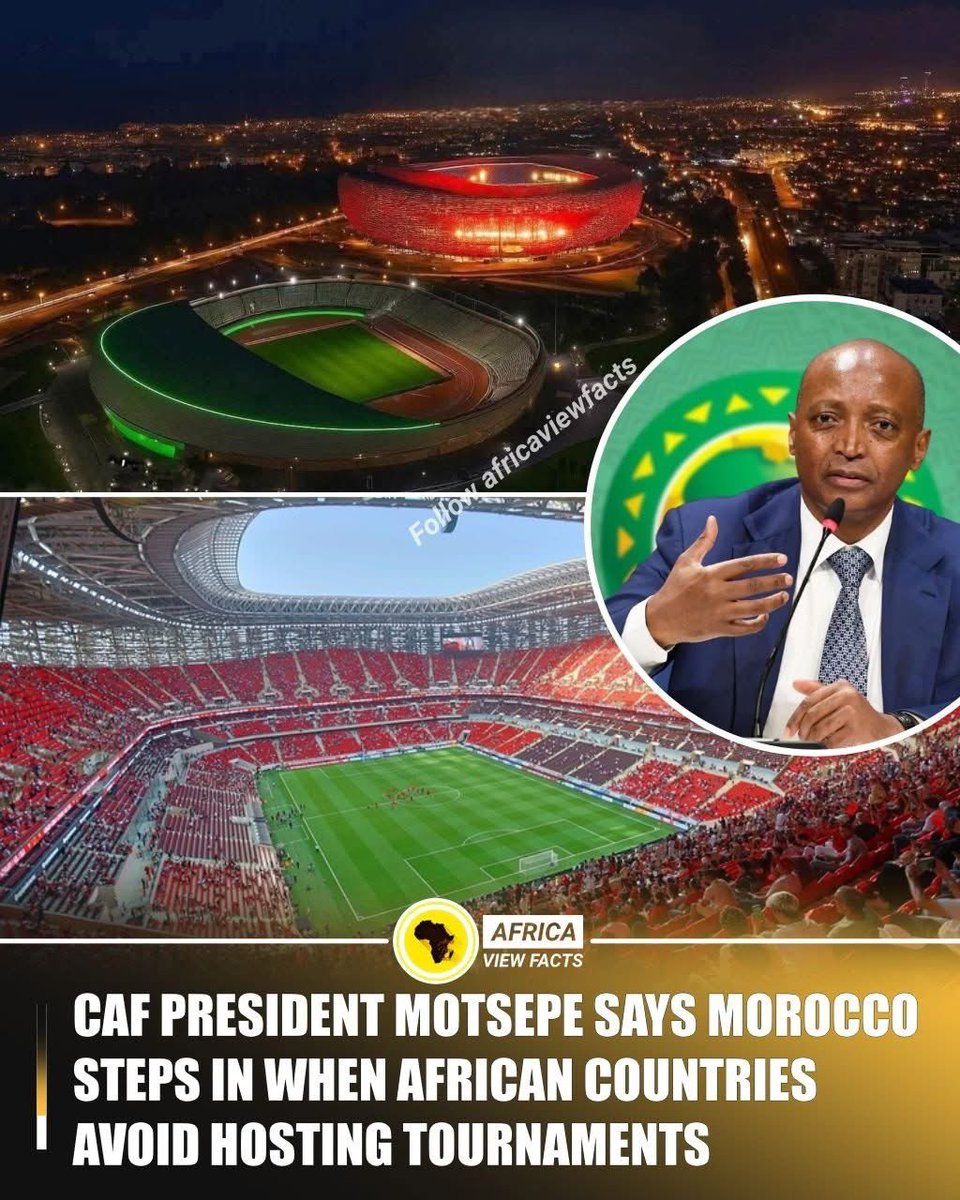 V3ry5ied's tweet photo. CAF President Patrice Motsepe says many African countries avoid bidding to host tournaments because they fear financial losses.
Motsepe said Morocco helps “save the situation” when no other bids are submitted. The country has strong infrastructure and a clear willingness to host. https://t.co/YM82LPahR8