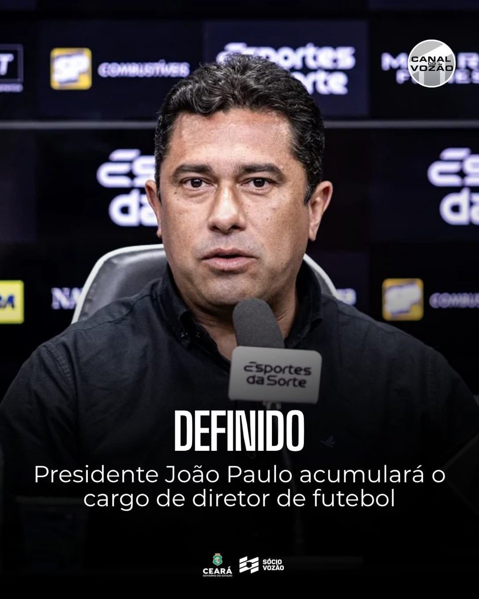 Outra definição é que o cargo de diretor de futebol será acumulado pelo presidente João Paulo.