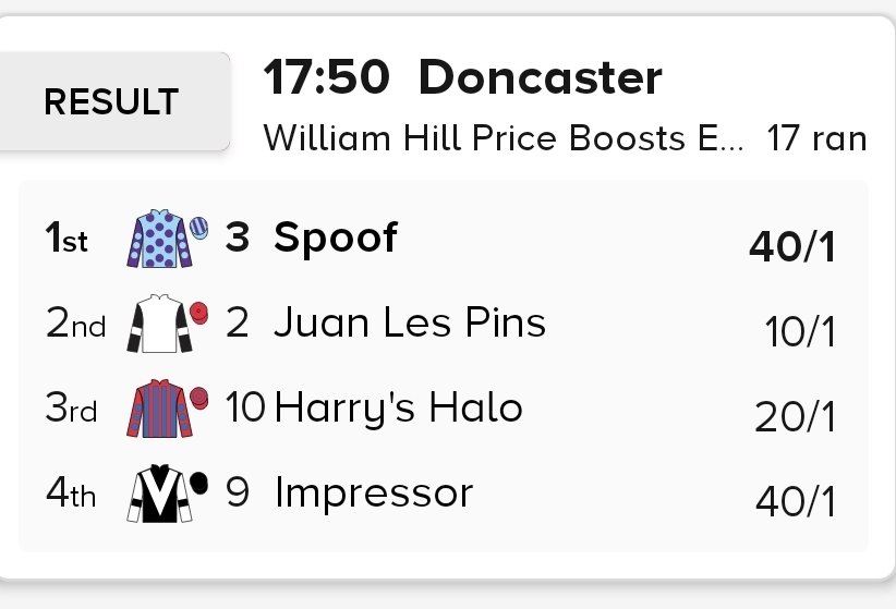 UkHorseRacingIn's tweet photo. Imagine landing that in a tricast or forecast. 👀
That would of been discusting!
#Doncaster #horseracing #tricast #forecast https://t.co/AZh7WnFGs6