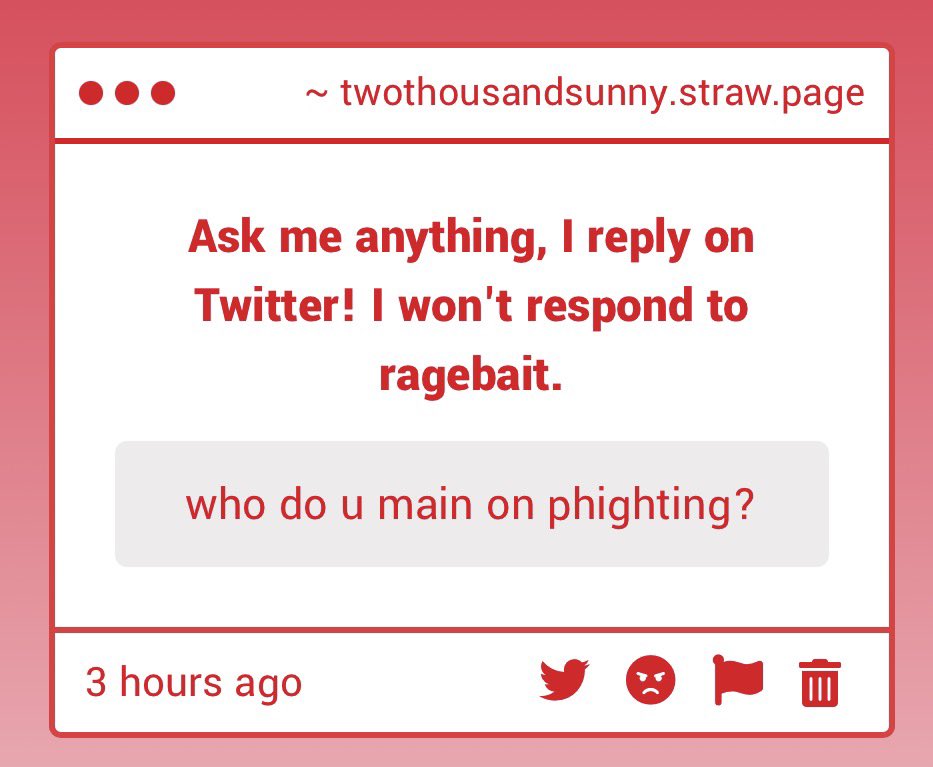 Biograft, Subspace, and Sword! It just depends on who I feel like playing, and what phighters both teams are using.

If all three of those are taken I guess I can play Rocket, Vine Staff or Boombox, though I’m not as good as them 😭