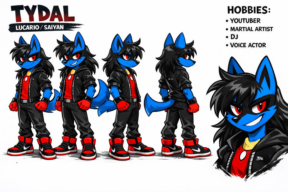 DJ_Tydal_ML's tweet image. Here's an updated ref sheet of my online #avatar / #ytsona, #TYDAL (Tyler Dustveen), for part one of  this week's Tyler of the week... #dj #daftlucario #lucario #viral