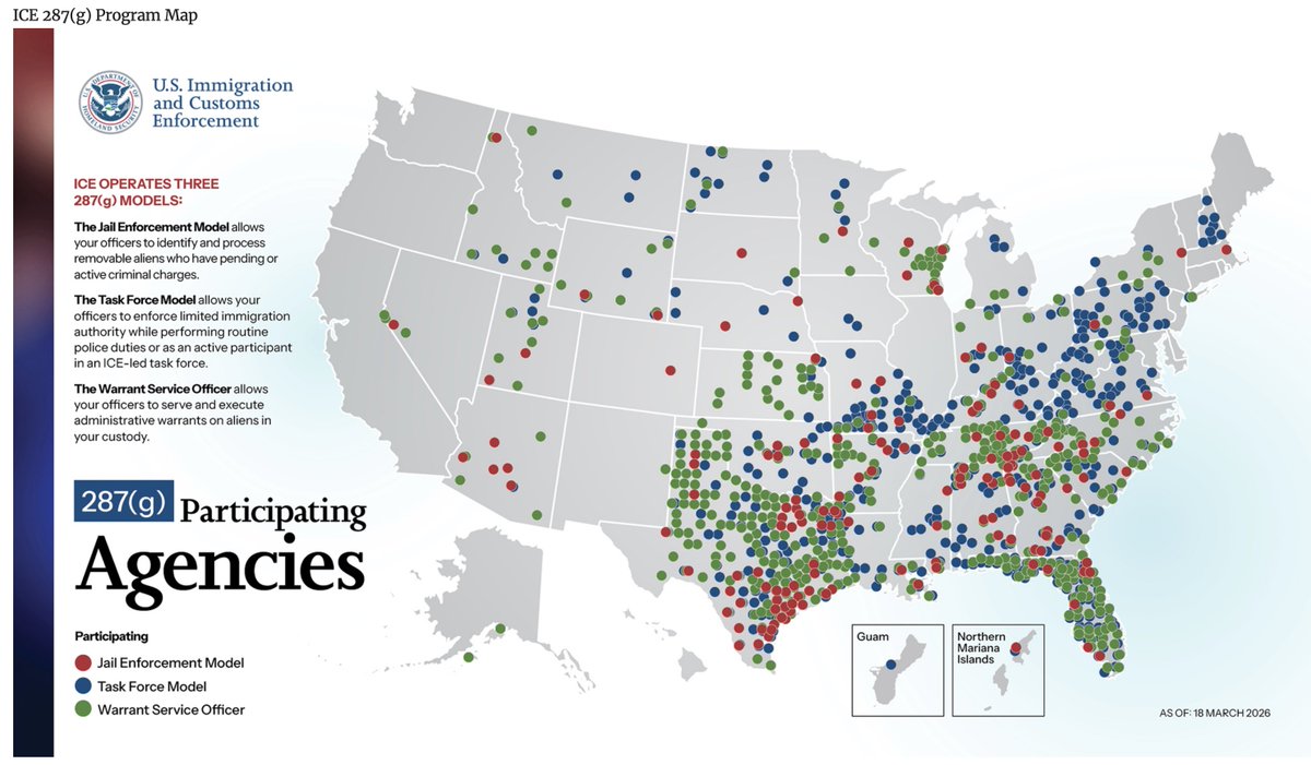 FedIndex's tweet image. Here is a newly released ICE 287(g) Program Map. Note distribution of three main models of cooperation and coordination. 

What do you notice? 

#ICE #Federalism #immigration