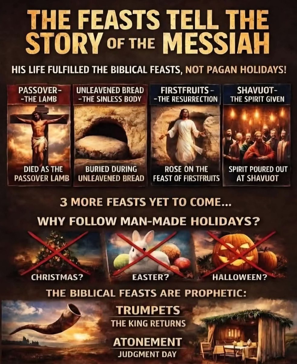 MrMrsTrumpet's tweet photo. Elohim/God says the Feasts/Moedim/Appointed Times are HIS‼️
Not Jewish Feasts as pastors & people believe & teach
They're ALL about Messiah❣️👑🦁❣️
Why would any believer that loves Yahusha/Jesus NOT want to honour our King & Abba YAH by observing them⁉️
#MessiahIsTheFeasts https://t.co/2Blhzhsv4e