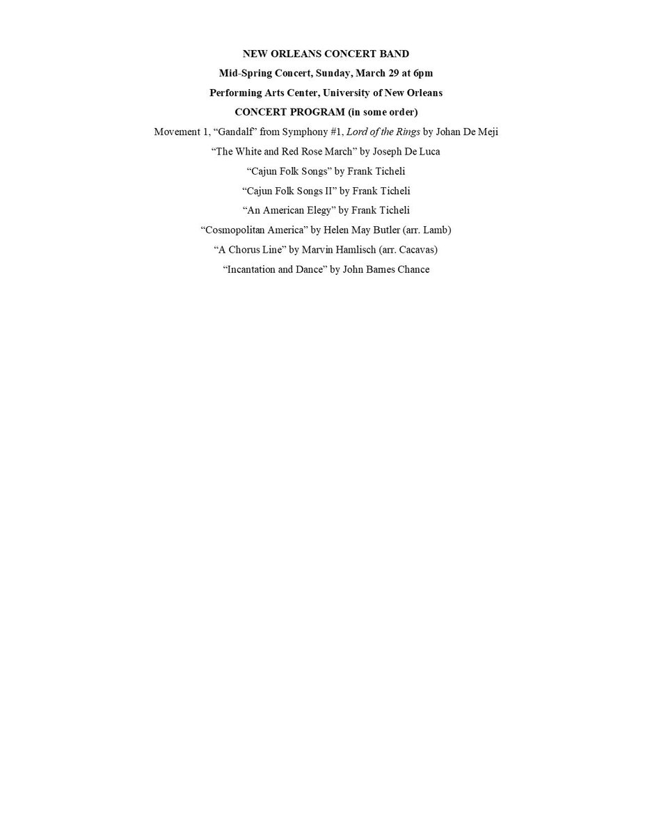 Revised Concert Program for our Mid-Spring Concert tonight at 6pm. It’s free! Join us!