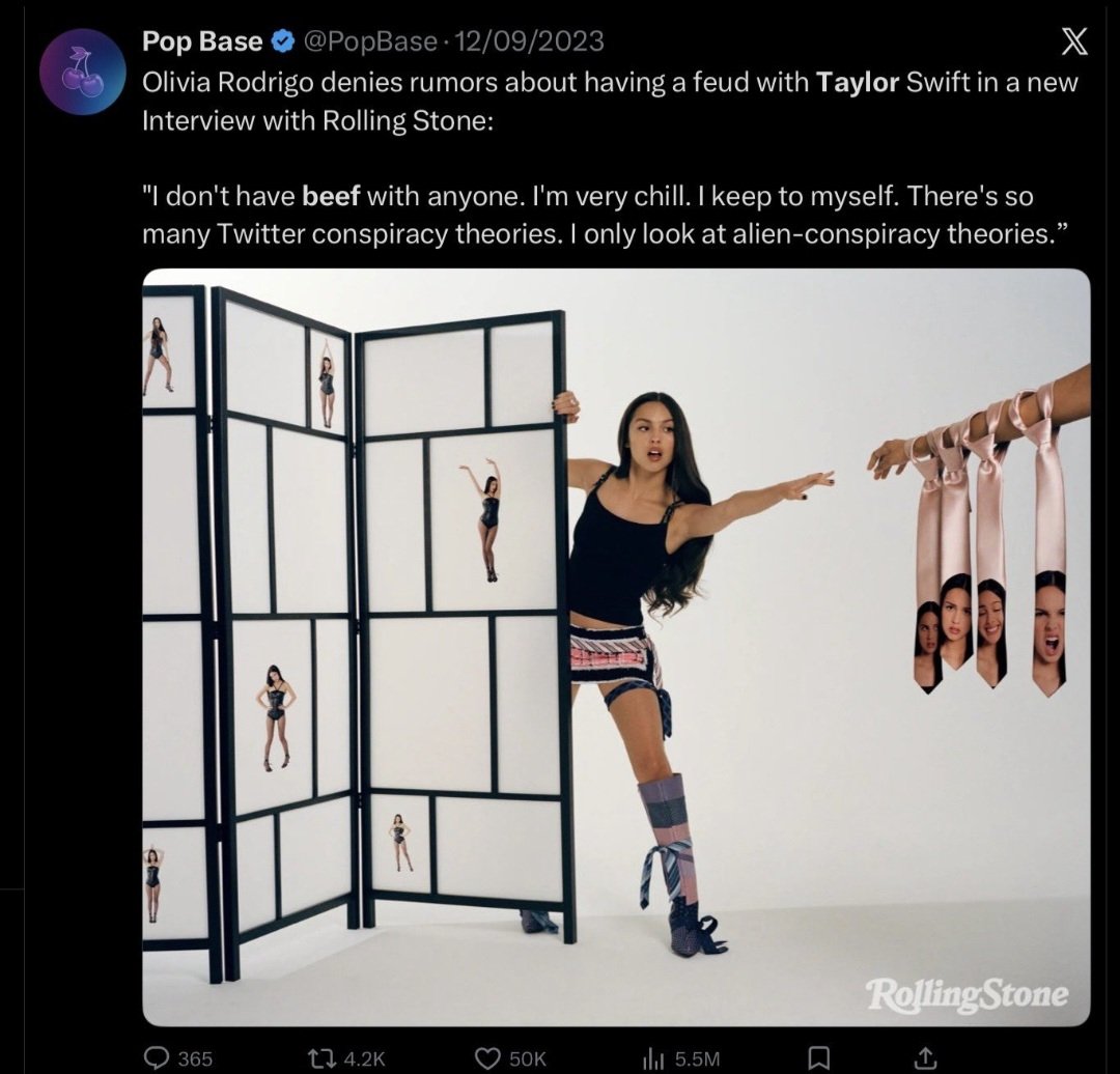 cowboyinwoods13's tweet image. friendly reminder that olivia has mentioned time and time again that she doesn't have beef with taylor or literally anyone... one day #yall will realize that she never deserved the treatment she got for something made up in your heads