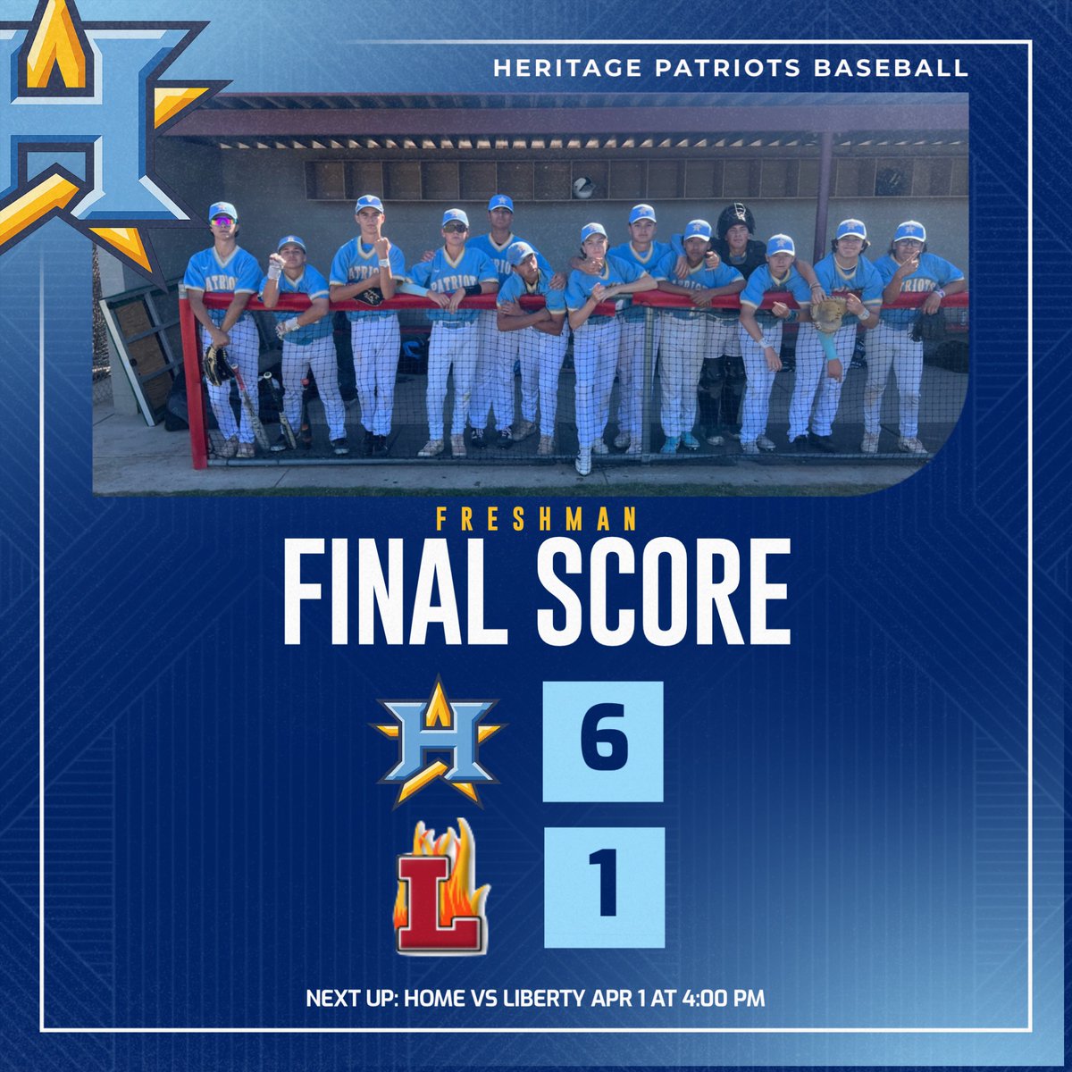 HHSPats_BB's tweet photo. NO-HITTER — Heritage 6, Lodi 1

Reza (4 IP, 5 K), Miller (2 IP, 2 K), Gutierrez (1 IP, 1 K) combine to hold Lodi hitless.

POTG: Tristan Sanchez ‘29
3-for-5, 2 R, 2B @Trishaiscoolfr

Busalacchi 2 RBI @CruzBusalacchi
Gutierrez 2-3, 2 RBI @Jacob_G_8

Freshman 11-1 ⚾️
@HeritagePats https://t.co/lfaGxxXNUh