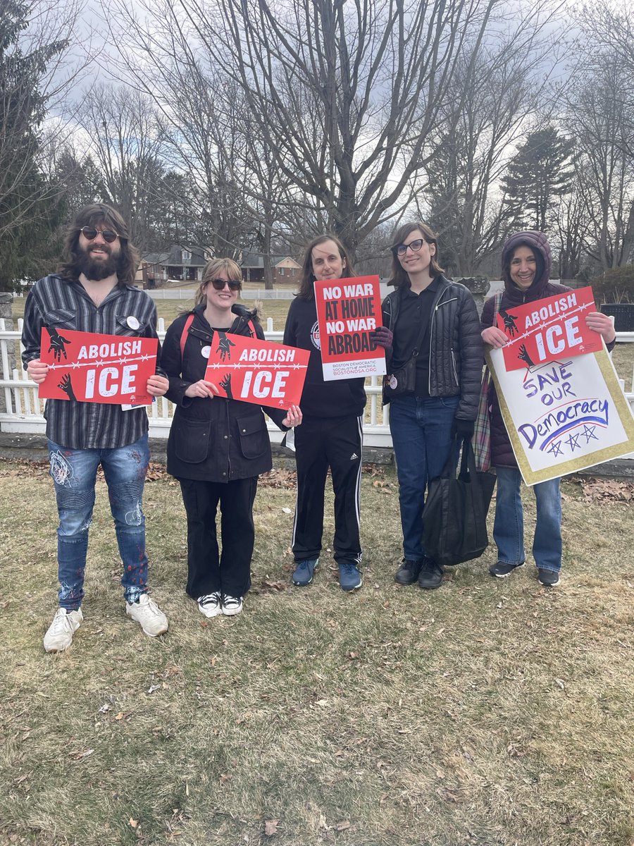 MerrimackDSA's tweet photo. In Lowell and in Andover, members of Merrimack Valley DSA came out in  force at Saturday's No Kings rallies to rally against the Trump  administration and state violence at home and abroad https://t.co/f8KbFoB5oa