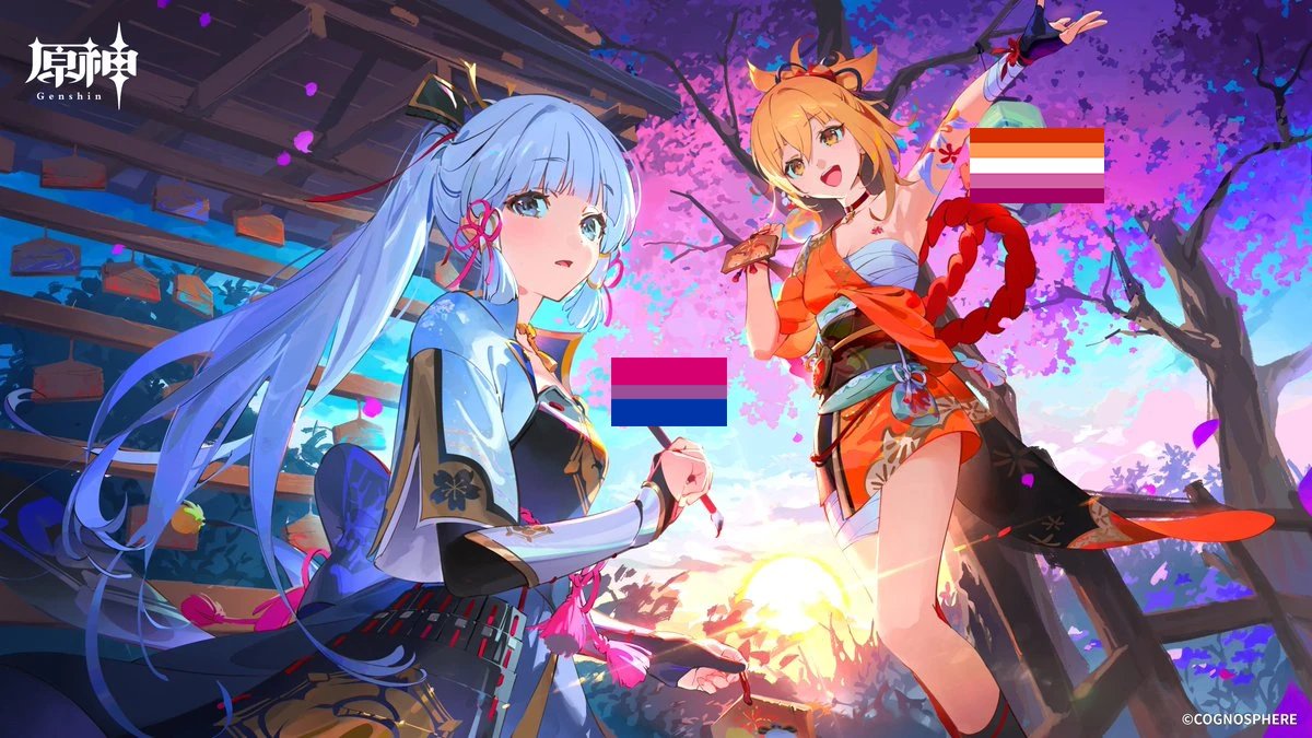 hoyolesverse's tweet photo. Ship submission: #Ayamiya!
I'm happy to spread your ayamiya agenda anon! But correct me if I'm wrong, I think Ayaka is implied to be under the bisexual umbrella so I'm adjusting it to bi4les.
Either way, it's a lovely ship :) https://t.co/tgDRl78MMw