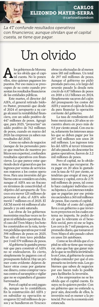ChairosY's tweet photo. Cuando les digan que alguna "obra" del Obradesmadrismo, es "Rentable", primero exijan que le incluyan al cálculo el costo total del Capital (Capex Capital Expenditures) con todo y la tasa de retorno del mismo (IRR Internal Rate of Return). Porque que no te cueste cada año, ¡¡No significa que vas a recuperar lo invertido!!
Y las "obras" del Obradesmadrismo son todas, deficitarias y fueron hechas SIN cálculos de costo de capital ni de retorno de la inversión. Mientras eso no ocurra, mientras México NO RECUPERE LO INVERTIDO, México seguirá PERDIENDO DINERO EN MONTOS INDUSTRIALES.
Por eso, porque a todos los subgobernantes, les importa madres si el gobierno pierde, (total, nosotros pagamos siempre), es que JAMÁS debería aprobarse que un gobierno juegue al Empresario. SIEMPRE PIERDEN.
Se lo roban, lo malgastan, lo derrochan y val final, SIEMPRE, SIEMPRE, PIERDEN.
Ni siquiera está a discusión. Son hechos.
Por rateros, por ignorantes y por malhechos.