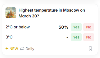 profinovich's tweet photo. New weather markets just dropped on Polymarket! https://t.co/tThyj6fqz0