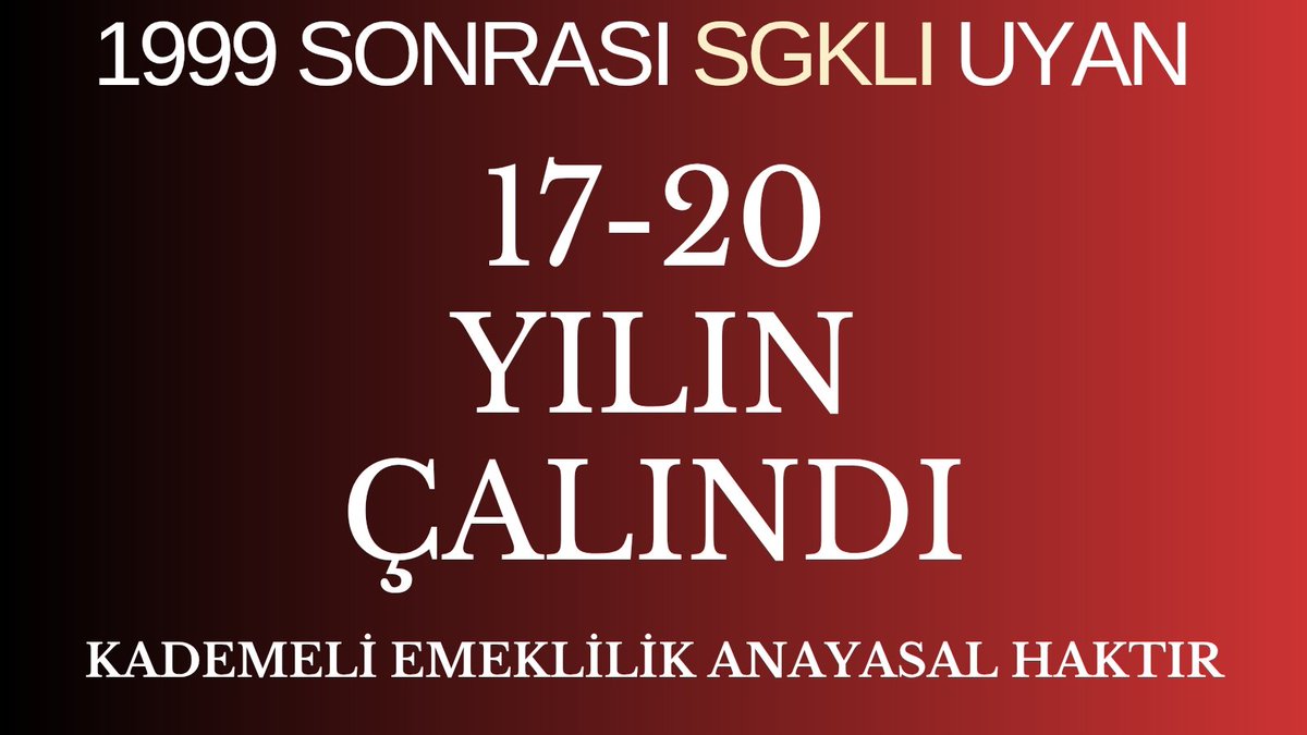 <a href="/TraviaAiMS/">Eylem Zengin</a> <a href="/ozgurerdursun/">Özgür Erdursun</a> <a href="/alperozupak/">Alper Özüpak</a> <a href="/EmedFederasyonu/">Emekli ve Emekçiler Dernekleri Federasyonu</a> <a href="/EmadDernegi/">EMEKLİLİKTE ADALET DERNEĞİ ⚖️</a> <a href="/gonulborann/">Gönül Boran Özüpak</a> <a href="/ErsinBayav/">Ersin BAYAV</a> 1999 sonrası SGKLI UYAN ‼️
17-20 YILIN (Ç) ALINDI
12sinde SGKlı.
38 inde EMEKLİ 

<a href="/vedatbilgn/">Vedat Bilgin</a>
<a href="/isikhanvedat/">Prof. Dr. Vedat Işıkhan</a>
<a href="/TBMMresmi/">TBMM</a>
<a href="/TBMMGenelKurulu/">TBMM Genel Kurulu</a>
<a href="/MhpTbmmGrubu/">MHP TBMM Grubu #MHP</a>
<a href="/AKPartiTBMMGrup/">TBMM AK Parti Grup Başkanlığı</a>
<a href="/iletisim/">T.C. İletişim Başkanlığı</a>
<a href="/tcbestepe/">T.C. Cumhurbaşkanlığı</a>
<a href="/RTErdogan/">Recep Tayyip Erdoğan</a>
<a href="/omerrcelik/">Ömer Çelik</a>
<a href="/hasandogan/">Hasan Doğan</a>
<a href="/acarfaruka/">Faruk Acar</a>
<a href="/burhanduran/">Burhanettin Duran</a> 
<a href="/Akparti/">AK Parti</a>
#ArtıkKademeZamanı