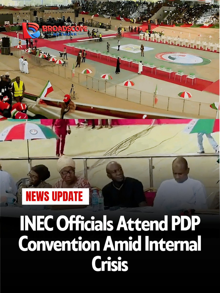Broadscopenet's tweet photo. INEC officials storm PDP convention in Abuja as the party moves to elect new leaders despite internal crisis and legal battles ahead of the 2027 elections. https://t.co/NfBwFkoEMw