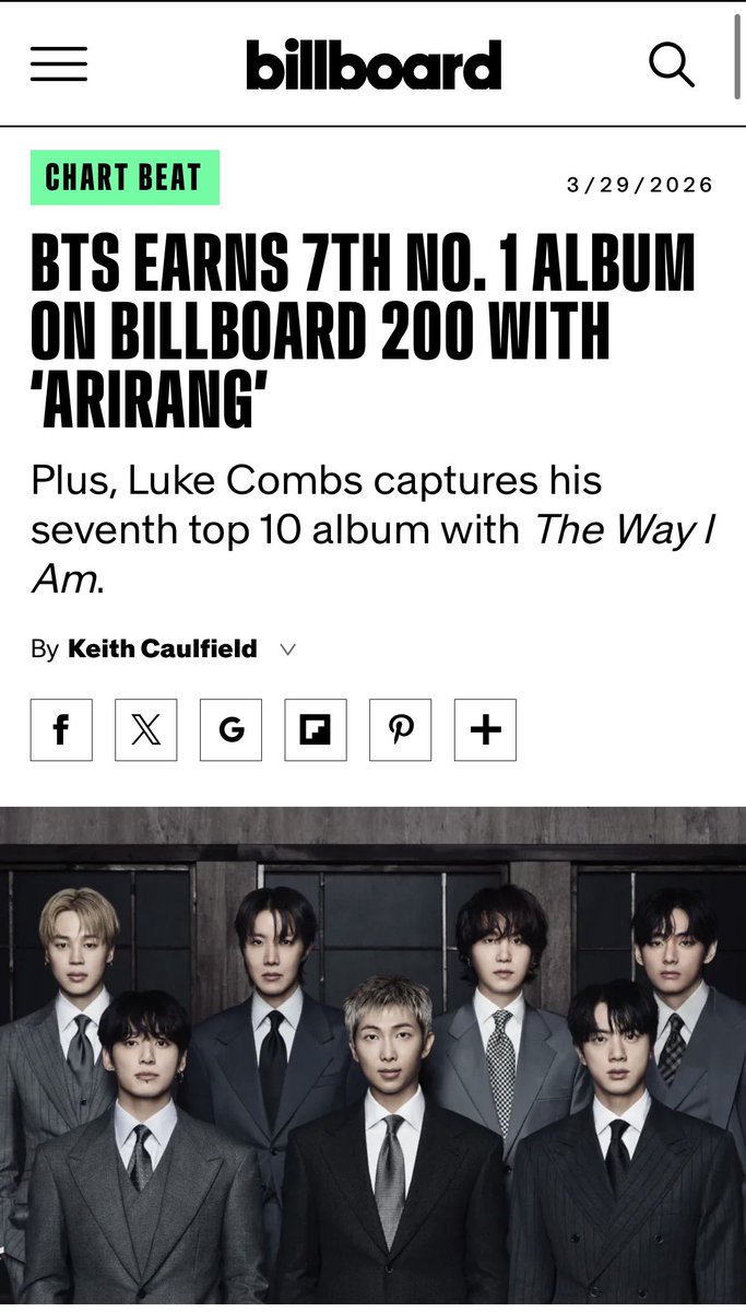 ยอดสตรีมยอดขายสมดุลกันมาก ไม่งงนะคะ 🎉ยินดีกับบังทัน กลับมาแบบสมมงเกิน🎉

• อัลบั้ม ARIRANG เปิดตัวอันดับ #1 
บน BB 200 🇺🇸 บั้มที่ 7 ของ BTS ที่ทำได้

• ARIRANG ทำยอดขายไป 641K 
และมียอดสตรีม 99.10 ล้านครั้ง ! 

• ARIRANG ครองอันดับ #8 อัลบั้มที่เปิดตัว