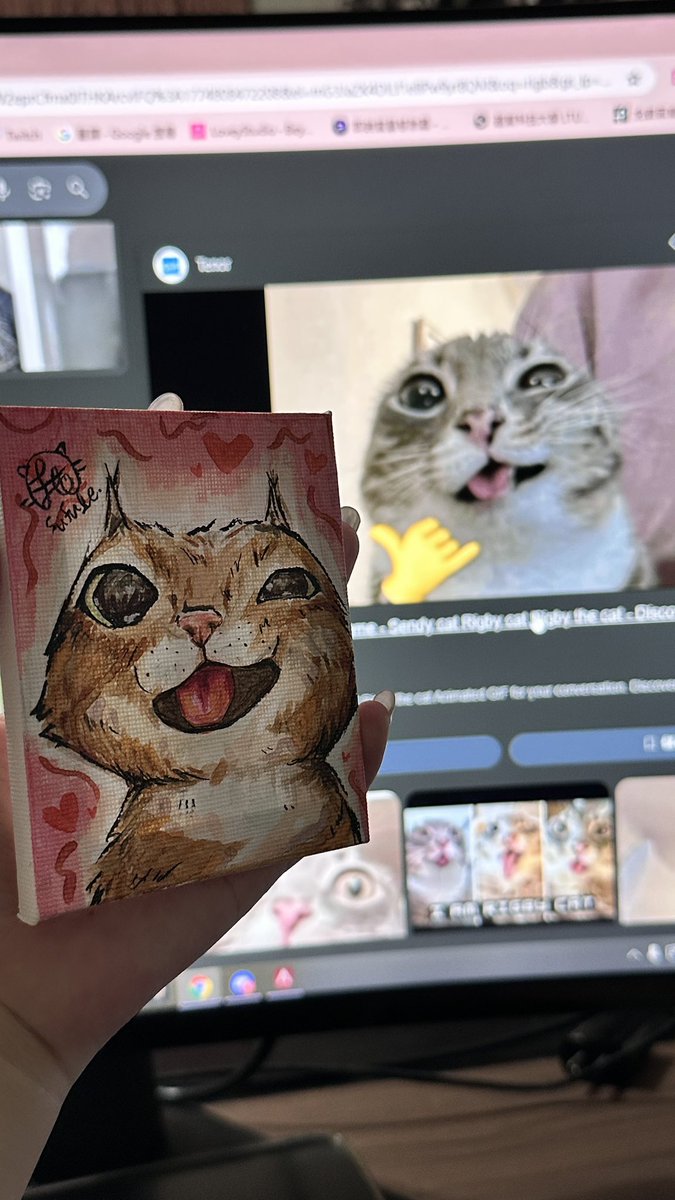 Sufule_'s tweet image. 半夜不睡覺…
在角落找到兩三年前的畫布，然後就畫了這個面癱小貓💕😍真的有夠可愛！

原圖▶️ IG: Rigby Cat

#illustration #cat #marker #painting #貓