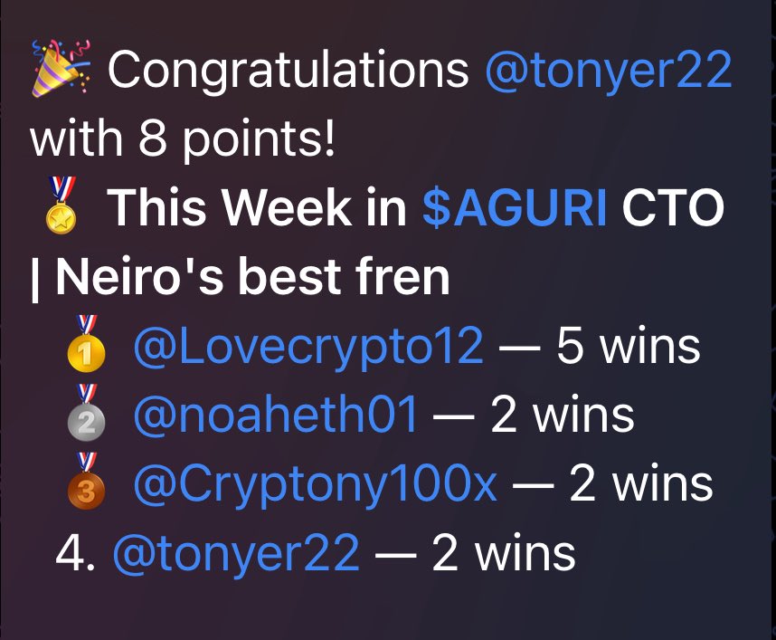 aguricto's tweet photo. Thanks for joining the VC today in the $Aguri telegram. Listen to the recording here. 

We had a nice time and played some trivia. Every winner of trivia got $5 of Aguri for each win 🎉🎉🎉🎉🎉🎉

Lovecrypto was the King of this game today! 👑 https://t.co/19EipgNcnX