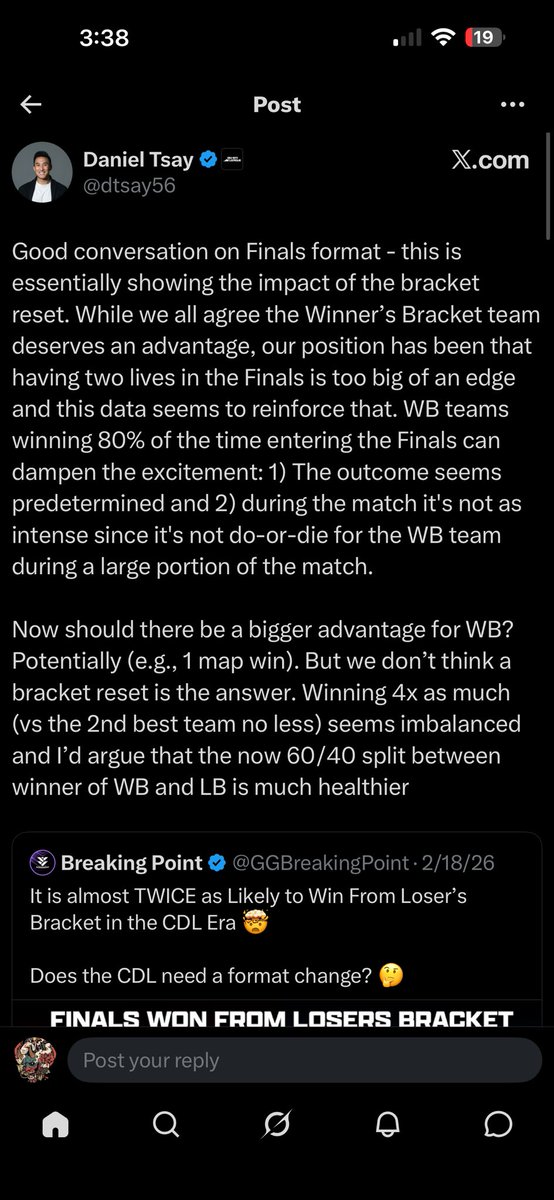 ItsExiled's tweet photo. @ABA_Demonz @brookeab Cus this retard thinks winners bracket should’ve have an advantage and losers bracket should https://t.co/rfTMG6V4kG