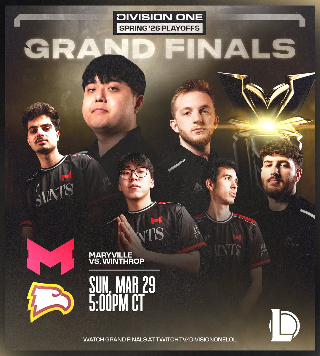 DivOneEsports's tweet photo. Who will lift the crown?

@MaryvilleGG vs. @WinthropEsports #LeagueofLegends grand finals live TONIGHT https://t.co/Ce1eD39CcI